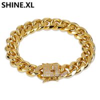 Wholesale 18K Real Gold Color Plated Miami Cuban Bracelet Hip Hop Iced Out Cubic Zircon Inch Link Bracelets Men Jewelry