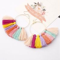 Wholesale Fan Tassel Earrings Bohemian Style Dangle Earrings Cotton Thread Multi Color Fringe Thread Drop Dangle Earrings