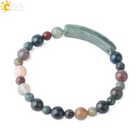 Wholesale CSJA mm mm Mixed Green Gemstone Beaded Bracelet Natural Moss Agate Beads Tag Strand Bracelets for Women Nature Color Stone Jewelry F733