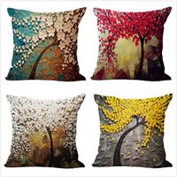 Wholesale Cushion Cover Vintage Flower Pillow Case Mural Yellow Red Tree Wintersweet Cherry Blossom Home Decorative Throw Pillow Cover