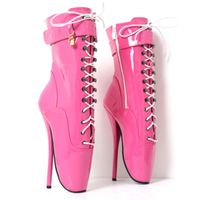Wholesale DHL Women Man Sexy Lock cm Spike High Heel Ballet Boots Black lace up Mid calf Fetish Shoes customize plus size