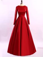 Wholesale Satin A Line Evening Dresses with Lace Embroidery Long Sleeves Evening Gowns Winter Party Dress