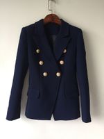 Wholesale Hot Personality New Top Quality Original Design Women s Double Breasted Blue Slim Jacket Metal Buckles Blazer Navy Blending Outwear