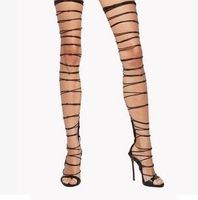 Wholesale 2018 summer Fashion Woman over knee Boots thigh high sandals boots thin heel lace up Booties snakeskin print leathe