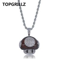 Wholesale TOPGRILLZ Hip Hop Shiny Colorful Mushroom Pendant Necklace Charm For Men Women Gold Silver Color Cubic Zircon Jewelry Rope Chain