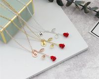 Wholesale 3Colors Red Rose Flower Pendant Necklace with Letter Attractile Alloy Statement Necklaces Cute Jewelry Best Gift For Girls