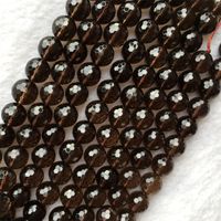 Wholesale High Quality Natural Genuine Brown Clear Tea Crystal Smoky Quartz Round Jewelery Loose Ball Faceted Beads quot