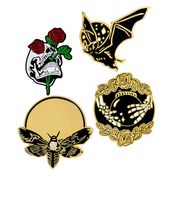 Wholesale Bat Bee Rose Skull Hand Crystal Ball Enamel Brooches Pins Set Small Size Suit Shirt Backpack Hat Accessories Badge For Women Punk Style