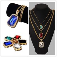 Wholesale small twist chain gemstone Bling Faux Lab Ruby Pendant Necklace quot quot Box Chain Gold Plated Iced Out Sapphire Rock Rap Hip Hop Jewelry