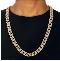 Wholesale Miami Curb Cuban Chain Necklace For Men Gold Silver Hip Hop Iced Out Paved Rhinestones CZ Rapper Necklace Jewelry