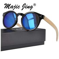 Wholesale Magic Jing Round plastic sunglasses sunshade with bamboo temple UV400 lens for men women WPB4023