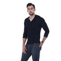 Wholesale Brand New Long Sleeve Solid T Shirt V Neck Collar Slim Men T Shirt Tops Fashion Mens Tee Shirt T Shirts xl