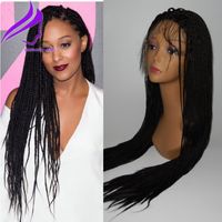 Wholesale Fashion african american black brown blonde box braids wig heat resistant synthetic lace front wig micro braided wigs for black women