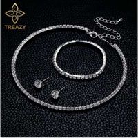 Wholesale TREAZY Circle Crystal Bridesmaid Bridal Jewelry Sets Silver Color Rhinestone Wedding Necklace Earrings Bracelet Sets for Women