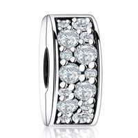 Sterling 925 Argent Pave Sphère Charme Clair Zircone Cubique Fit European Bracelet
