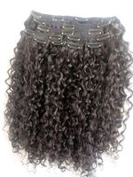 Wholesale New Arrive clip in Brazilian Human Virgin Remy natural black Hair Curly Hair Weft Soft Double Drawn Hair Extensions