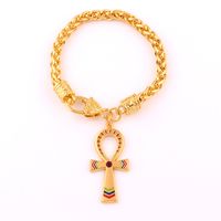 Wholesale Vintage Egyptian Ankh Cross Symbol Of Life Pendant Bracelet Gold Color Charm Crystal Enamel Ornament Wheat Link Chain
