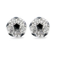 Wholesale New Cute Crystal Rhinestone Soccer Stud Earrings For Women Girls Fashion Post Earrings Creative Jewelry Football Accessories Silver