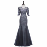 Wholesale Real Image Mermaid Gray Mother of the Bride Dress Half Sleeve Beaded Lace Appliques Formal Evening Gowns Wedding Guest Dress