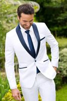 Wholesale Newest High Quality Handsome White Wedding Groom Tuxedos Men Suits Wedding Prom Dinner Best Man Blazer Jacket Tie Girdle Pants A