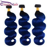 Wholesale Ombre Hair Extensions Peruvian Virgin Body Wave Halo Dark Roots Colored Two Tone B Blue Human Hair Weave Wet And Wavy Bundles