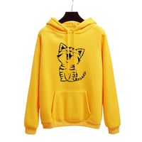 Wholesale Happy Cat Harajuku Print Hoodies Women Autumn Winter Office Lady Pullover Yellow Thick Loose Moletom Feminino Clothes Size