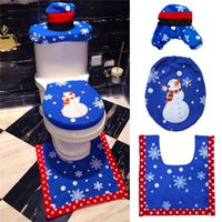 Wholesale Santa Toilet Seat Cover Rug Christmas Snowman Bathroom Set Cute Cartoon Toilet Seat Cover Foot Pad for Home Decorations