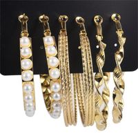 Wholesale Smart imitation pearl hoop earrings pairs a set alloy earrings for woman and girl