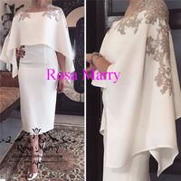 Wholesale Plus Size Caped Mother Of the Bride Groom Dresses Pant Suits Vintage Lace Beaded Tea Length Cheap with Jackets Formal Prom Gowns