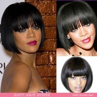Wholesale 150 Density Short Straight Human Hair Bob Wigs Pre Plucked Bleached Knots Brazilian Non Remy Hair Inch Wig