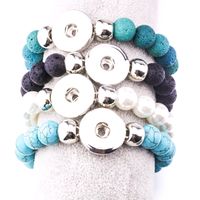 Wholesale Noosa Snap Jewelry Handmade Lava stone Imitation Pearl Turquoise Beaded Snap Button Bracelet Fit mm Snap Button Jewelry