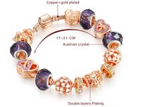 Wholesale Hotsale Europe Style Cooper and Rose Gold Plated Key Chains Violet Alloy Murano Glass Loose Beads Heart Glazing Charms Bracelets