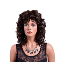 Wholesale Xiu Zhi Mei Hot Sell Brown Curly Synthetic Wigs with Bangs Afro Natural Hair Full Medium Ombre Wig for Women