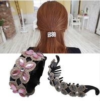 Wholesale Women Rhinestone Gem Flower Hair Clip Claw Scrunchie Ponytail Hairband Holder