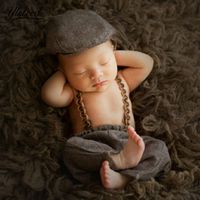 Wholesale 2018 Set Newborn Photography Baby Photo Props Baby Boy Suspender Pants Gentleman Hat Cowboy Hat Infant Photoshoot Outfits