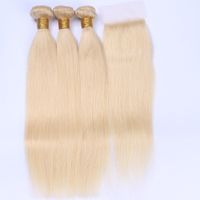 Wholesale Blonde Brazilian Human Hair Bundles with Closure Straight Blonde Virgin Hair Weave Extensions with x4 Lace Front Closure