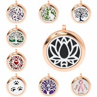 Wholesale Lotus Flower Tree of Life Rose Gold Color mm Magnetic Essentional oil Perfume Aromatherapy Diffuser Locket Pendant Locket Jewelry Making