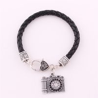 Wholesale Fashion Jewelry Unisex Bracelet Camera Charm Design With Glittering Crystals Leather Chain Personality Zinc Alloy Dropshipping