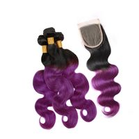 Dunkle Wurzeln 1b Purple Hair 3 Bundles Exbesions Mit Spitzenverschluss Korperwelle Ombre Farbe Haar Spinnt 3pcs Mit Top Closure
