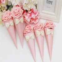 Wholesale colorful roses ice cream Flowers Cone shape sweet Candy box packaging candy bags wedding candy box