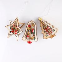 Wholesale Christmas decoration wood heart tree and bell hanging decor Christmas Three dimensional Wooden Pendant decoration for home xma