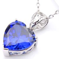 Wholesale 10Pcs Luckyshine Excellent Shine Heart Fire Swiss Blue Topaz Cubic Zirconia Gemstone Silver Pendants Necklaces for Holiday Wedding Party