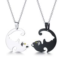 Wholesale His and Hers Matching Set Stainless Steel Cute Silver Black Cats Pendant Pazzel Necklace For Couple Friendships