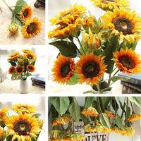 Sonnenblume Kunstliche Blume Brautblumen Bouquet Hochzeit Dekorationen Home Room Decor Dekorative Blumen 12 Teile Los T2i249