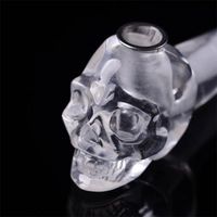 Wholesale 1 free delivery Natural white and paren quartz crystal skull engraved smoke tube and cigarette holder crystal smoke tube as a gift