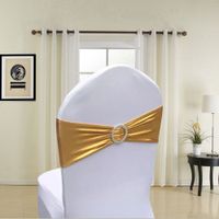 Wholesale Gold Silver Metallic Color Spandex Chair Sash Band With Round Buckle For Hotel Banquet Wedding Party Decoration