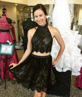 Wholesale Sexy Black Pieces Cocktail Dresses Lace Halter Beaded A line Sheer Neck Sequins Beaded Short Homecoming Graduation Prom Dress Cheap