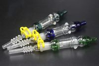 Wholesale Colorful Mini glass water Pipe Kit CSYC Straws with mm mm Real Quartz Tip Nails Dab Rig Portable Glass Bongs