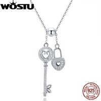 Wholesale WOSTU Sterling Silver The Key of Heart Lock Pendant Necklace For Women Girlfriend Wife Fashion Jewelry Gift FIN290