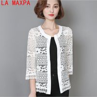 Wholesale La MaxPa New Spring XL Plus Size Wome Clothing Ladies White Lace Blouse Cardigan Black Crochet Sexy Female Blouse